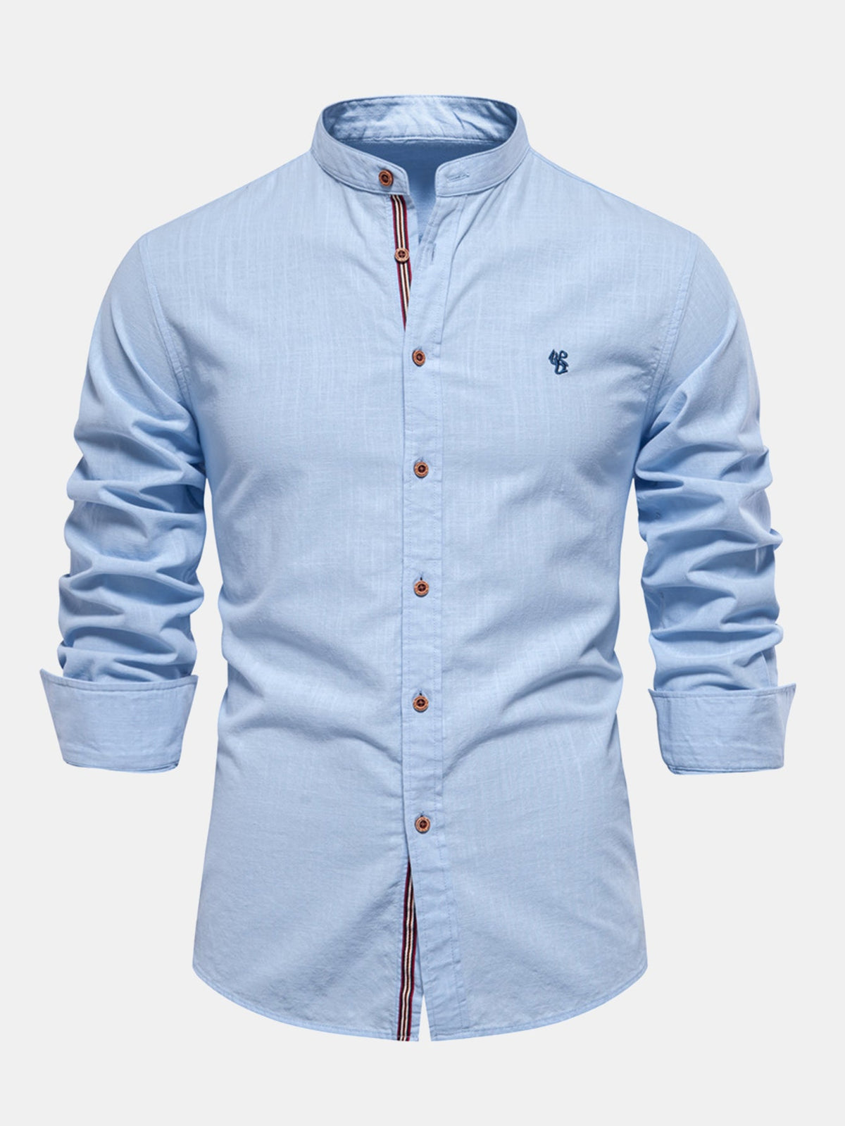 Long Sleeve Linen Look Stand Collar Shirt