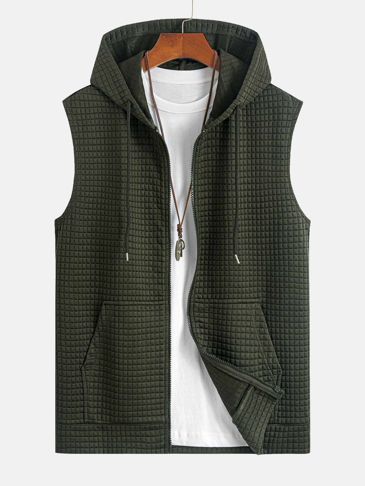 Sleeveless Waffle Zipper Hoodie