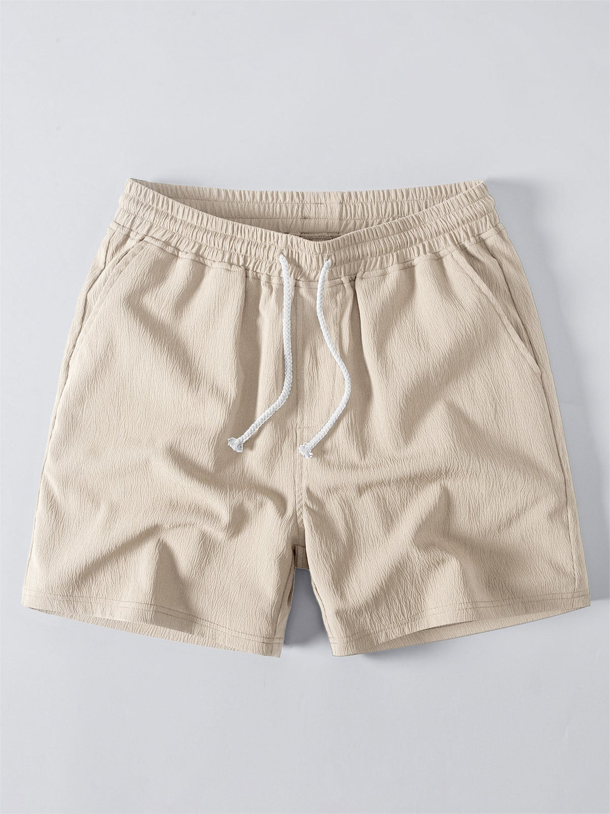 Linen Look Button Up Shirt & Crinkle Textured Drawstring 5" Shorts