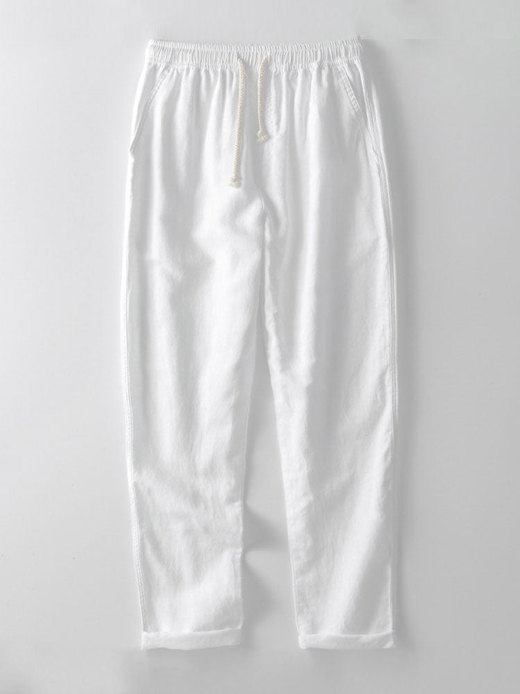 Short Sleeve Linen Look Stand Collar Shirt & Straight Leg Linen Pants