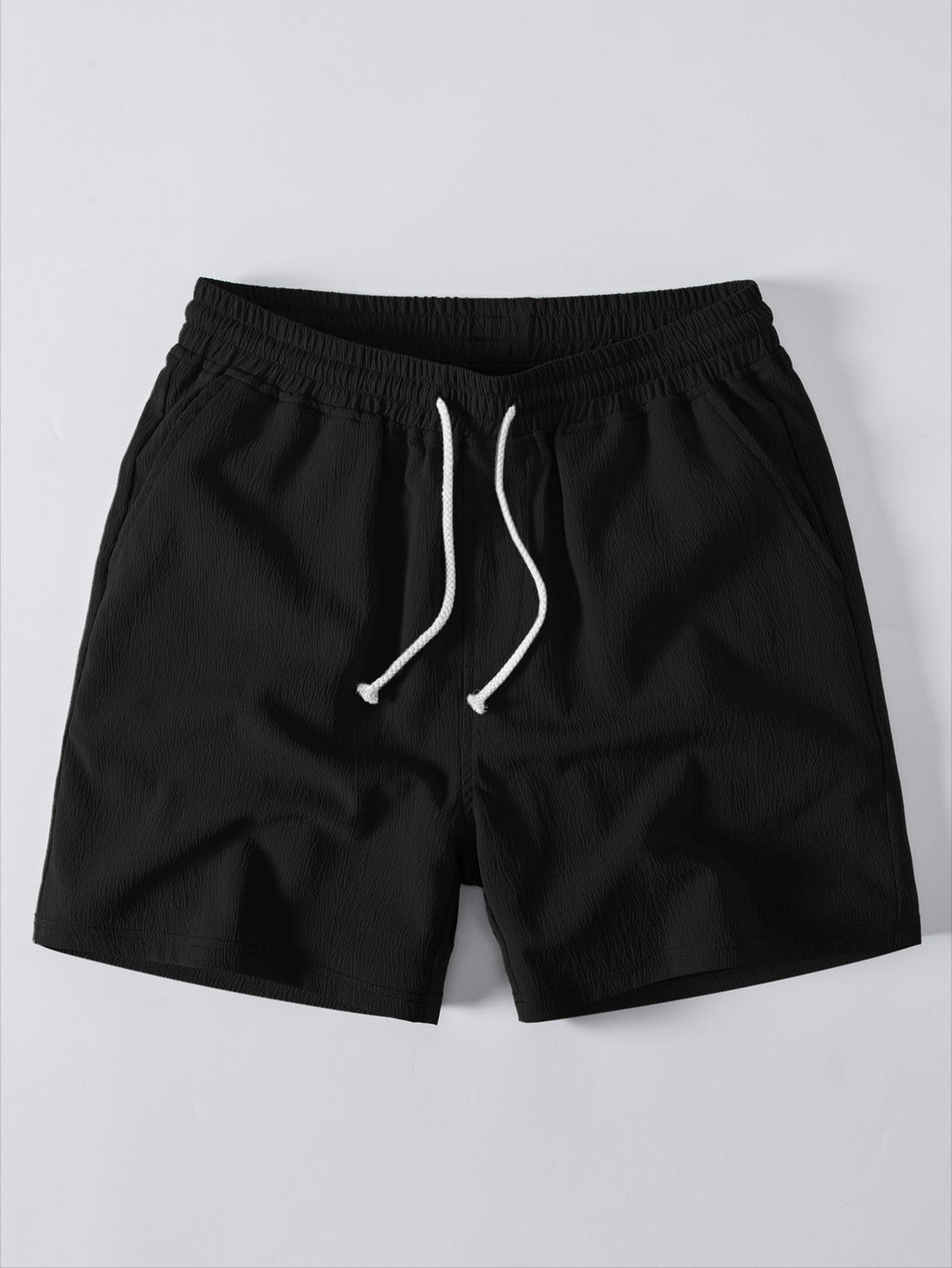 Open Knit Shirt & Crinkle Textured Drawstring 5" Shorts