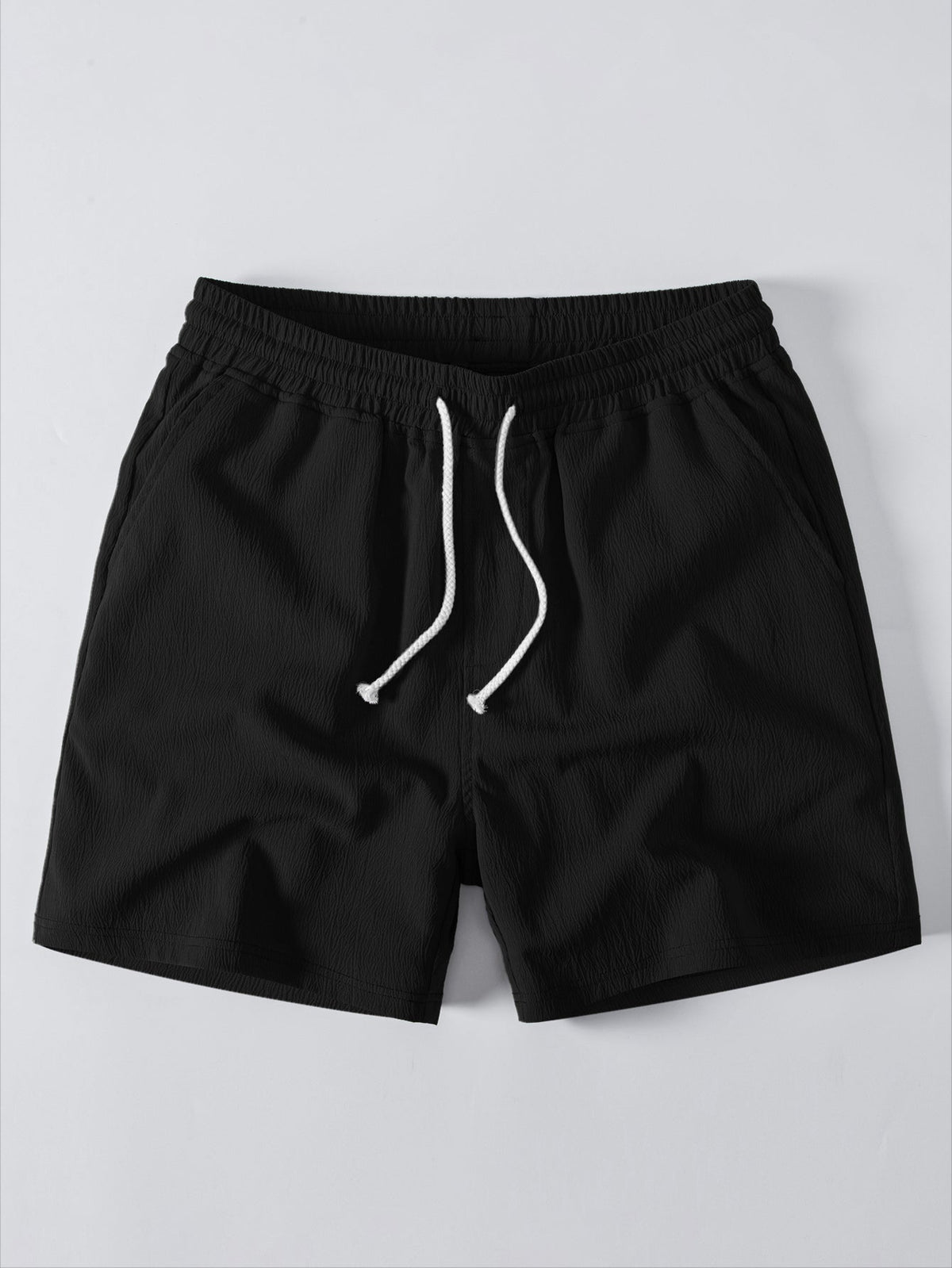 Open Knit Shirt & Crinkle Textured Drawstring 5" Shorts