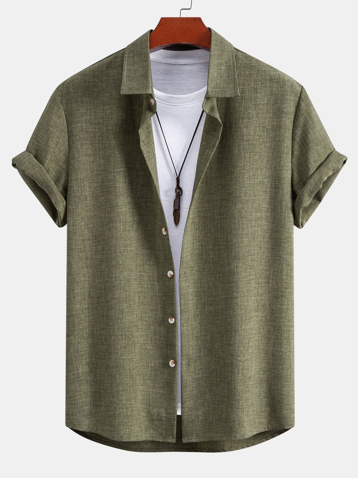 Linen Look Button Up Shirt & Crinkle Textured Drawstring 5" Shorts