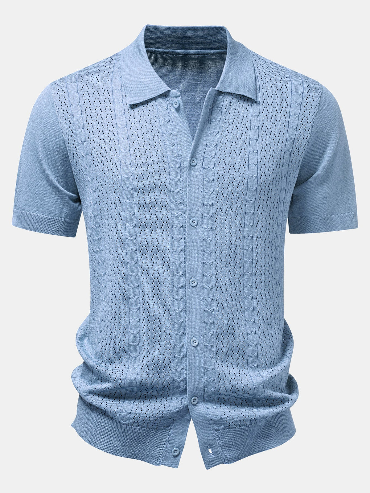 Twisted Jacquard Button Up Knit Shirt & Straight Leg Linen Pants