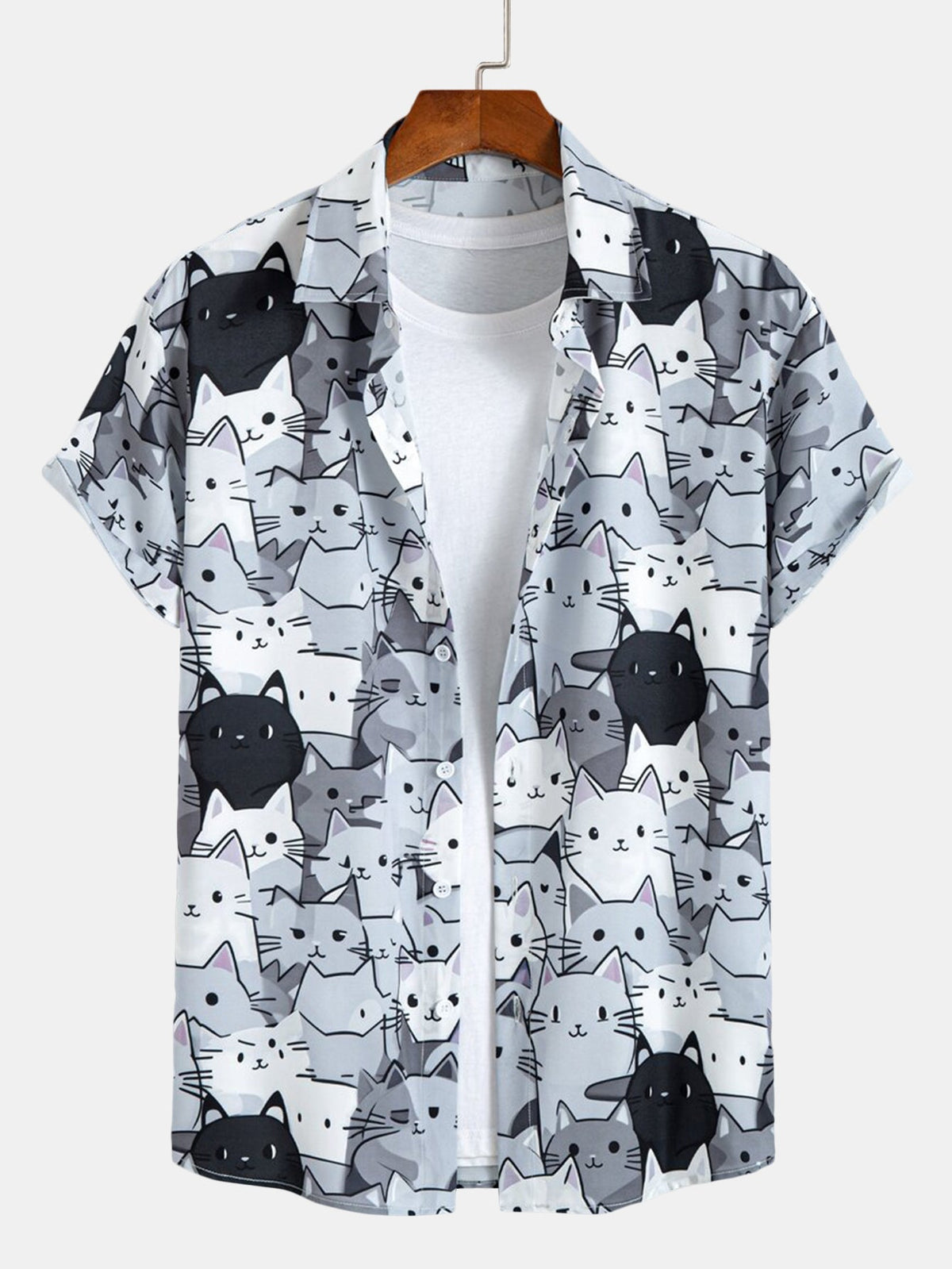 Cartoon Cat Print Button Up Shirt