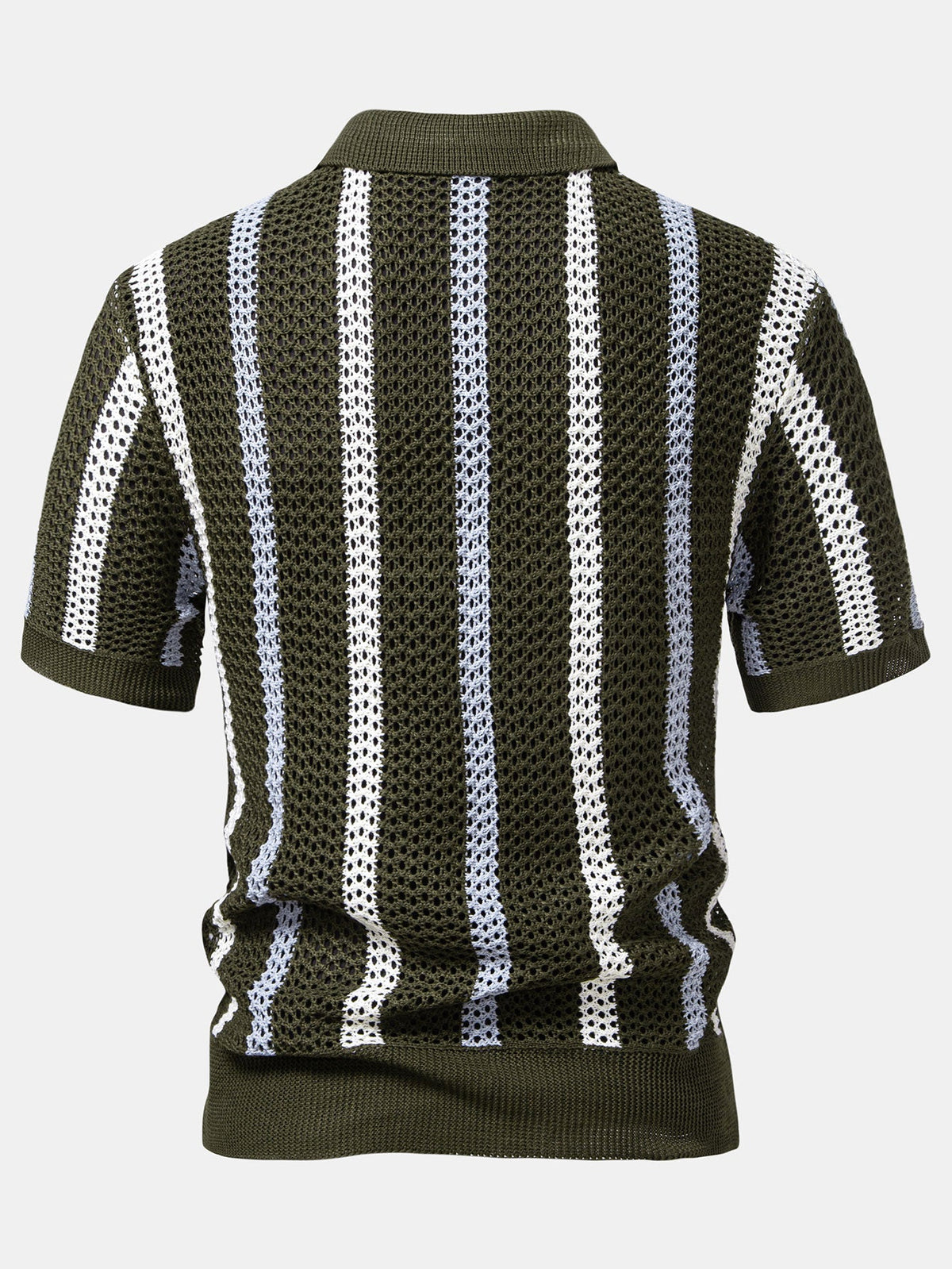 Striped Crochet V Neck Polo & Straight Leg Linen Pants