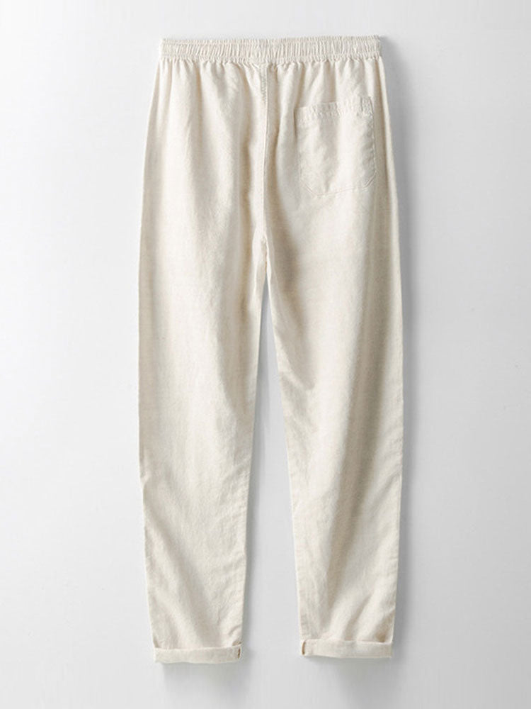 Short Sleeve Linen Look Stand Collar Shirt & Straight Leg Linen Pants