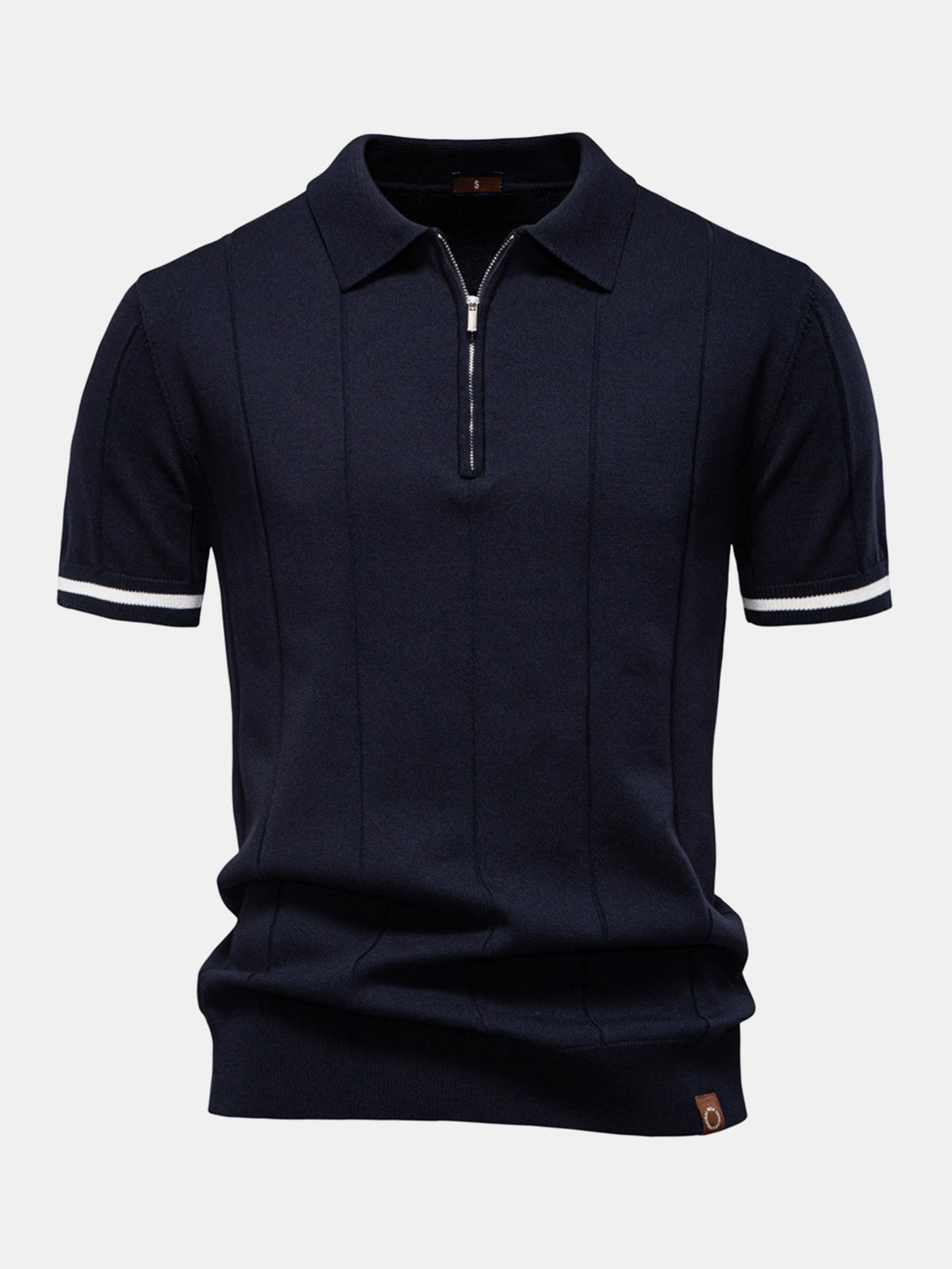 Contrast Trim Zipper Knit Polo Shirt