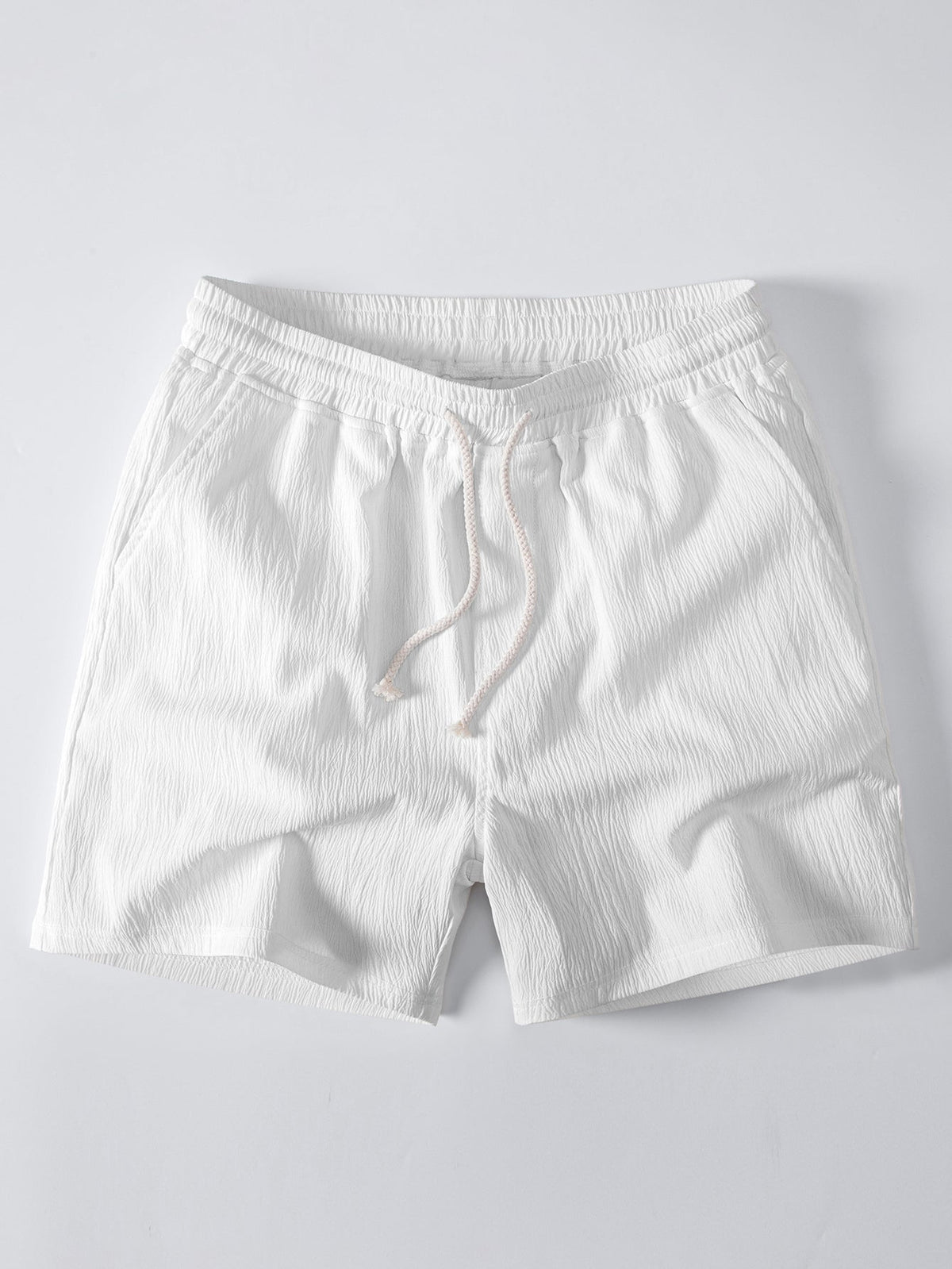 Geometric Jacquard Eyelet Cuban Shirt & Crinkle Textured Drawstring 5" Shorts