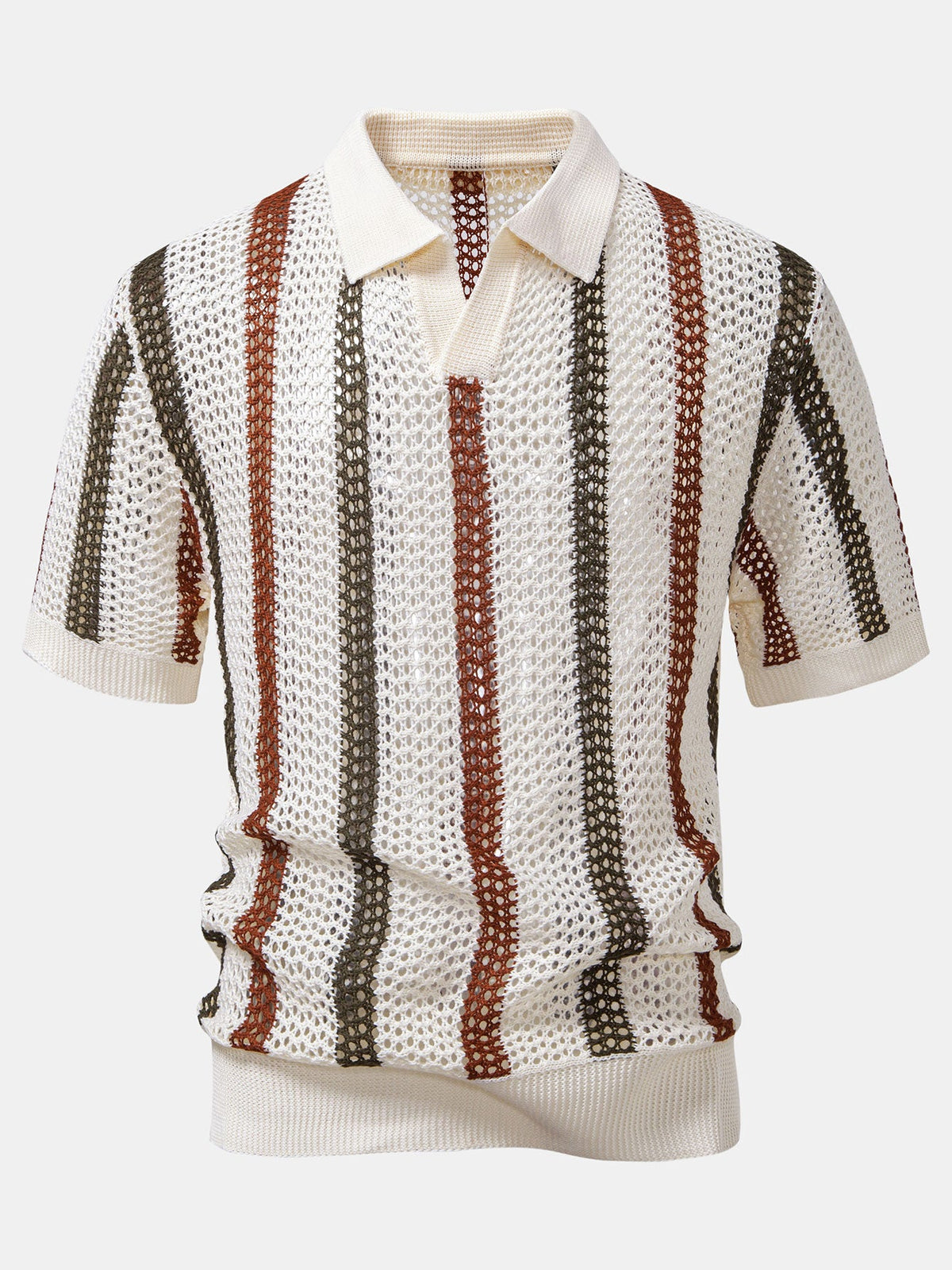 Striped Crochet V Neck Polo