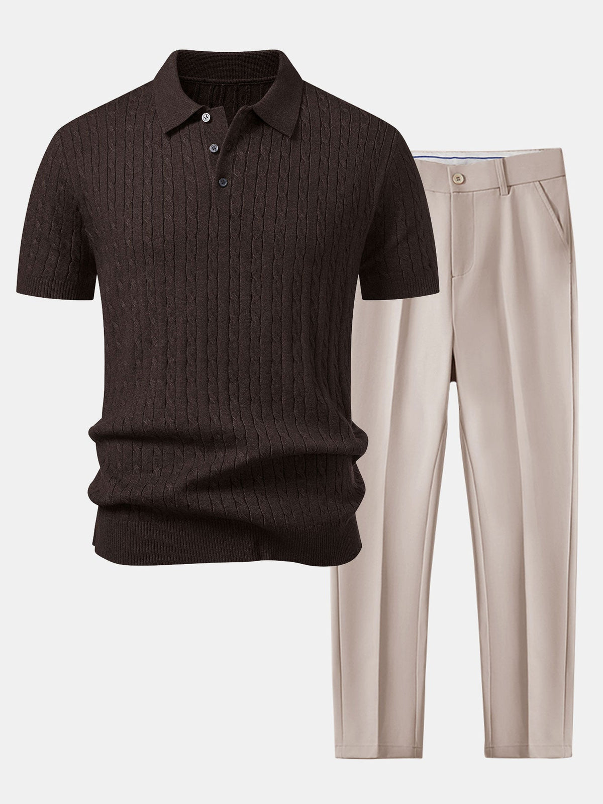 Twisted Jacquard Knit Polo & Slim Fit Tapered Trousers