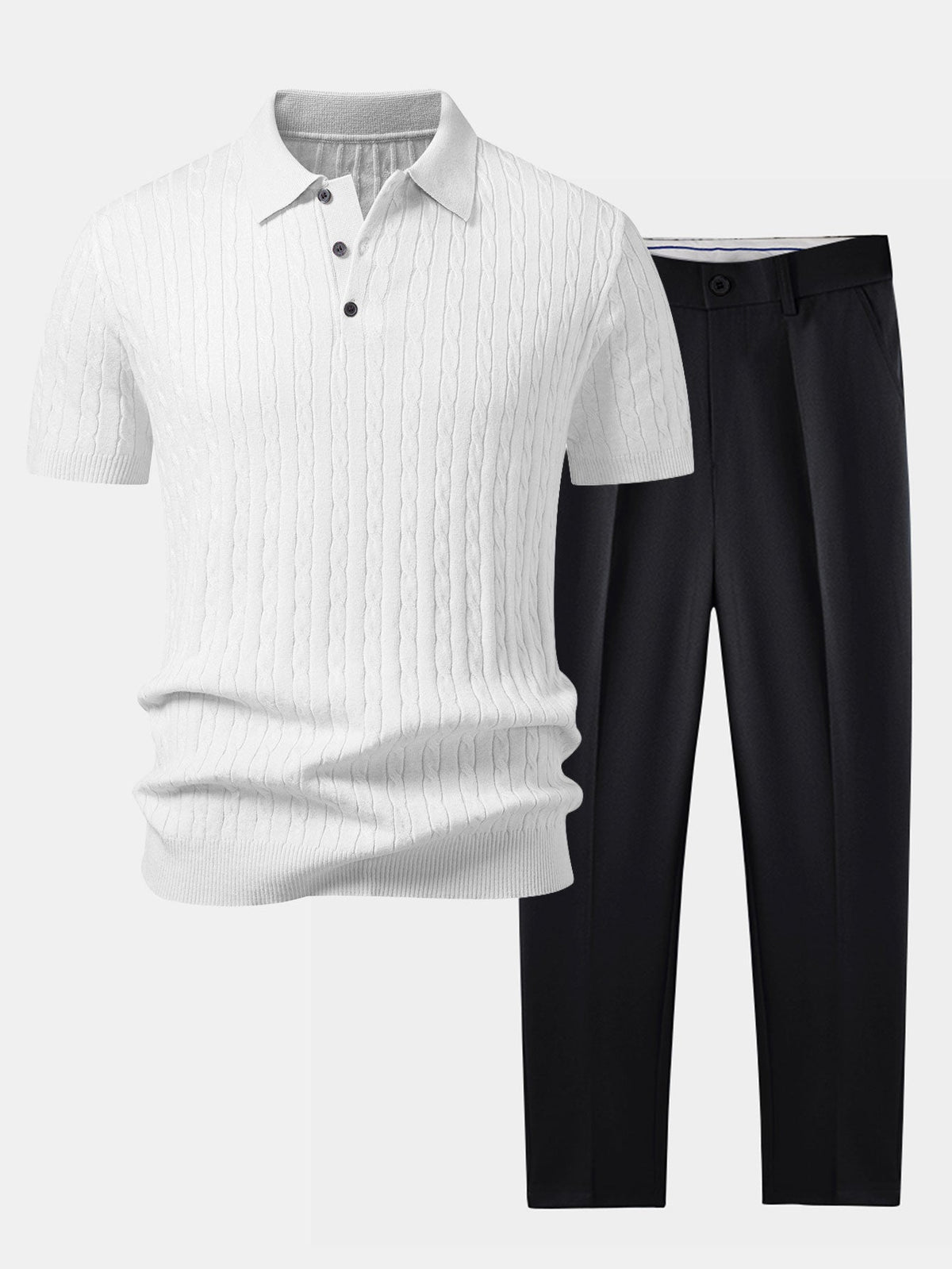 Twisted Jacquard Knit Polo & Slim Fit Tapered Trousers