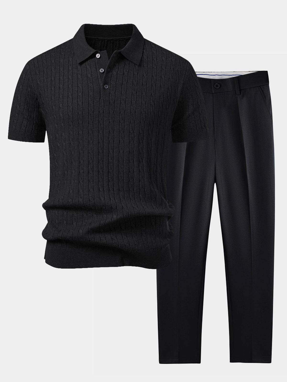 Twisted Jacquard Knit Polo & Slim Fit Tapered Trousers